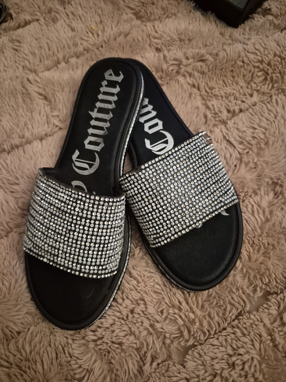 Juicy Couture Silver Crystal Slide Sandals for Women